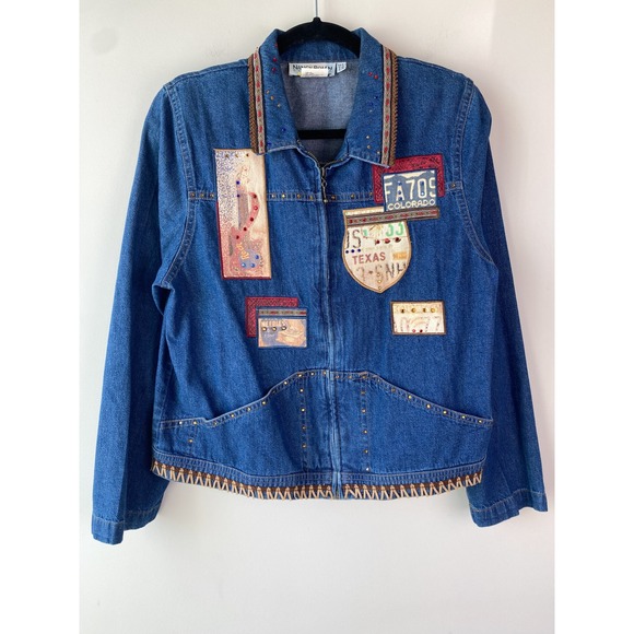 Nancy Bolen Jackets & Blazers - Nancy Womens Bolen Denim Patch Jacket 8 Blue Texas Retro Colorado Western Unique